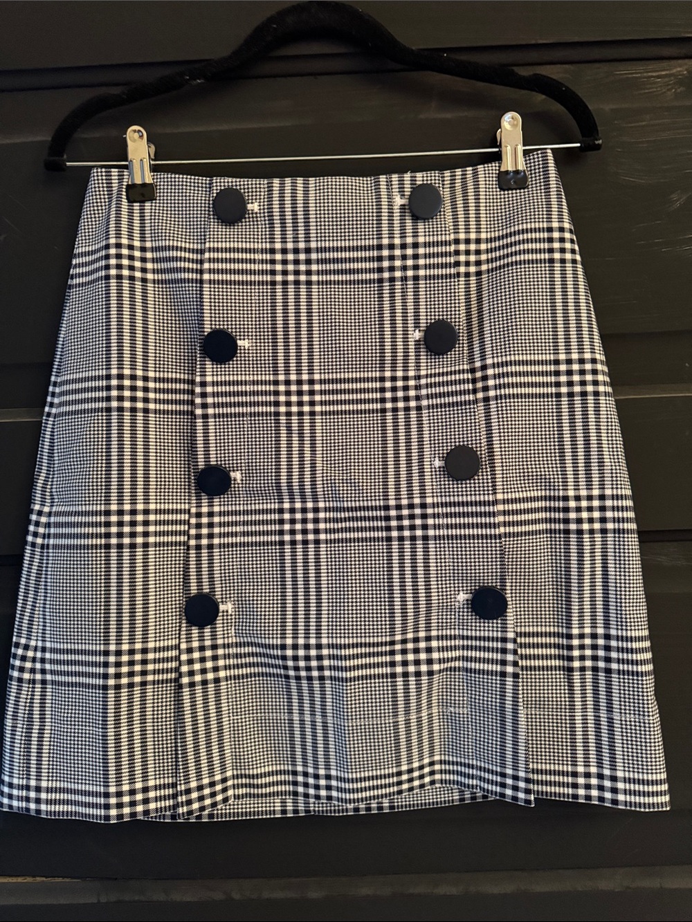 LOFT NWOT Navy Blue and White Plaid Double-Breasted Sailor Mini Skirt